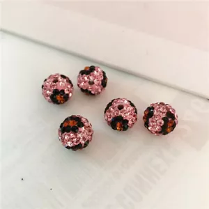 Stampa Leopardata Rosa Cristallo Argilla Shambala Forma Palla Discoteca Perline Realizzazione Gioielli - Foto 1 di 9