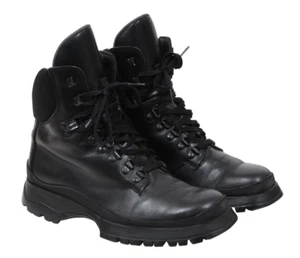 Prada Men Combat Boots Size Size US 8 UK 7 Black Leather Lace Up Hook Eye Hiking - Picture 1 of 11