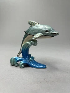 Vintage Leaping Dolphin Trinket Pill Box 1990s Hinged Porpoise Enamel Figurine - Picture 1 of 7