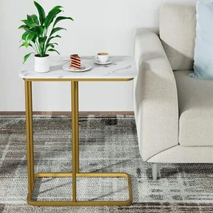 C Shaped Side Table, Small End Modern Simplicity C White Marble - Picture 1 of 9