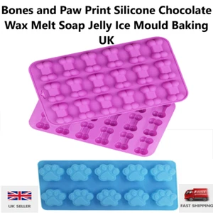 Bones and Paw Print  Silicone Chocolate Wax Melt Soap Jelly Ice Mould Baking UK - Picture 1 of 6