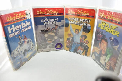 Lot of 4 Disney VHS new Herbie Rides Strongest Man Son of Flubber Absent Minded Foto 1 de 4
