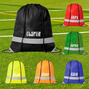 Personalised High Visibility Drawstring Bag Reflective Rucksack Children's Name - Picture 1 of 13