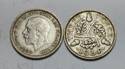 1934 Great Britain Silver 3 Pence Coin - Vintage British Threepence - George V - Image 1 of 2