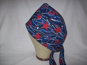 Men/Women Surgical Scrub Cap Lined Red White and Blue Patriotic Stars