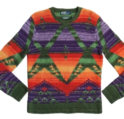 $995 Polo Ralph Lauren Serape Indian Blanket Hand Knit Linen Silk Ski Sweater S - Image 1 of 4