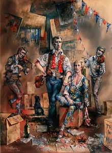 NEW RARE SUPERB ORIGINAL RICHARD WALLACE "Fiddler's Three" Fantasy PAINTING - Picture 1 of 1