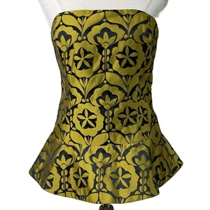 Charlie Brown Blouse Women 8 Gold Black Floral Flourish Strapless Corset Peplum - Picture 1 of 15
