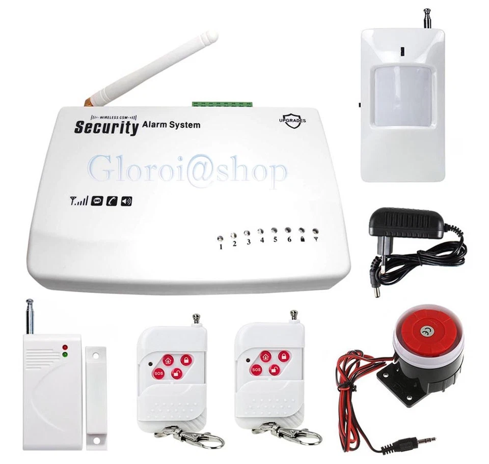 KIT ALLARME CASA ANTIFURTO WIRELESS COMBINATORE GSM TELEFONICO CENTRALINA SIRENA