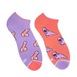 Verspielte orange-lila niedrige Socken | kuschelige Baumwolle | perfekt für einen skurrilen Look - Bild 1 von 2