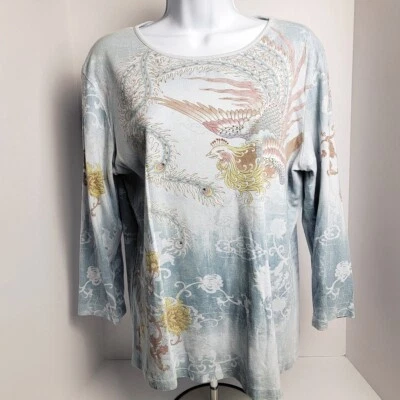 Vintage Katina Marie Women Size L Asian Art To Wear Top Rhinestone Fairy USA - Image 1 of 4