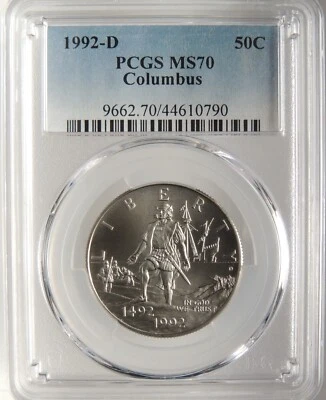 1992-D 50C COLUMBUS COMMEMORATIVE HALF DOLLAR PCGS MS70 #44610790 - Image 1 of 4