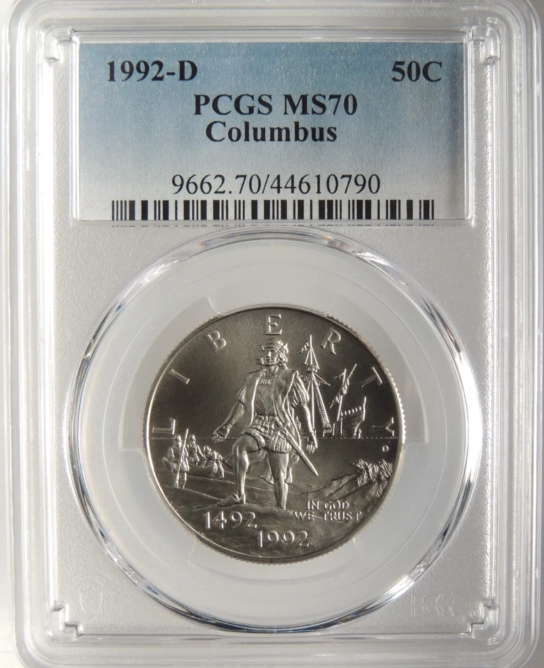 1992-D 50C COLUMBUS COMMEMORATIVE HALF DOLLAR PCGS MS70 #44610790 - Image 1 of 4