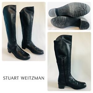 Stuart Weitzman Over the Knee Boots, Black Leather, Women's 10 M [92965]