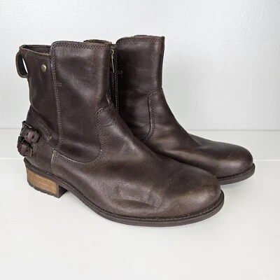 UGG Womens Orion Brown Leather Ankle Boot Sz 10 Moto Casual Biker Bootie Grunge - Image 1 of 4