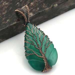 Green Onyx Gemstone Ethnic Handmade Copper Wire Pendant Jewelry 2.32" AP-37341