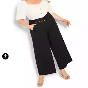 NWT City Chic English Rose Wide Leg Pant - black Size 18 - Picture 1 of 7