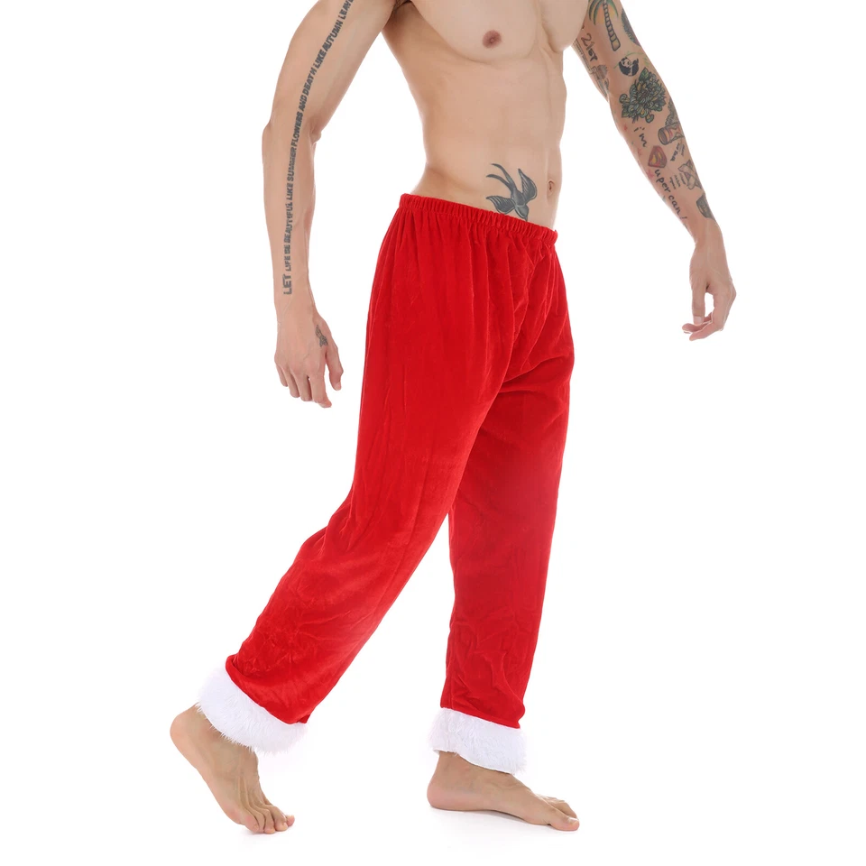 Hombres Pantalones Pantalones Largos Navidad Papá Noel Fiesta de Navidad Juegos con disfraces Terciopelo Rojo Foto 1 de 4