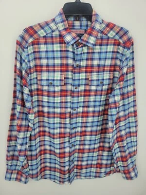 Vineyard Vines Shirt Mens Medium Blue Red Plaid Flannel Owen Button Up Cotton - Image 1 of 4