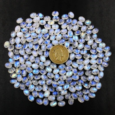 50 Pcs Natural Rainbow Moonstone 8mmx6mm Oval Cabochon Calibrated Gemstones Lot - Image 1 of 4