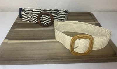 Cinturones elásticos tejidos imitación ratán hebilla fibras naturales casual chic. Juego de 2 Foto 1 de 4