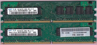2GB 2x1GB PC2-6400 DDR2-800 SAMSUNG M378T2863RZS-CF7 Lenovo 41X1080 41A1101 KIT - Image 1 of 2