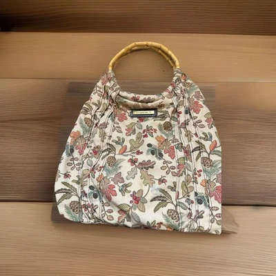 Longaberger Tapiz Floral Bolso de Mano Mango de Bambú Cartera Bolso de Tela Vintage Foto 1 de 4