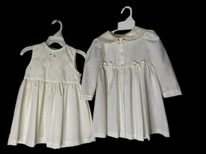 Vintage 3T Jacke und Kleid Set Beige Spitze Poly Viskose Mischung Schleifen - Bild 1 von 5
