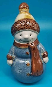 Pupazzo di neve in gres natalizio ceramica smaltata statuina cappello sciarpa alto 4,5” pollici - Foto 1 di 9