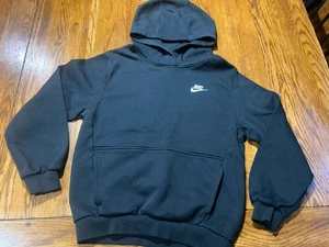 Nike Hoodie Sweatshirt Youth Boys Lg Black Knit Long Sleeve Kangaroo Pocket EUC - Picture 1 of 10