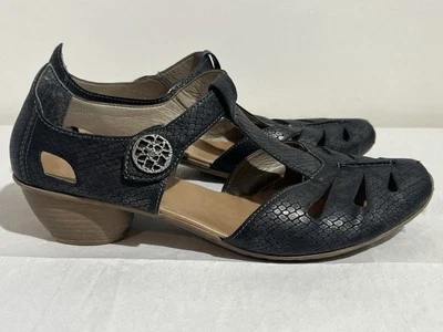 Rieker Shoes Mirjam 50 UK 9 EU 42 Mary Jane Anti Stress Black Pewter Snakeskin - Image 1 of 4