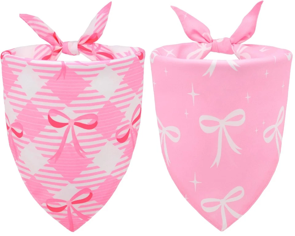 Pink Bow Dog Bandanas,Pink Christmas Scarf for Girls,Cute Coquette Bowknot Do... - Image 1 of 4