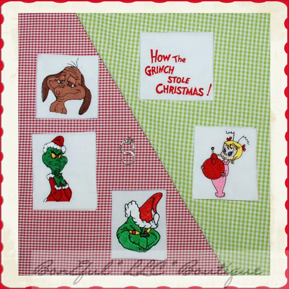 BonEful Fabric LOT Quilt Cotton Red White Green Check Grinch Movie Boutique Xmas - Image 1 of 1