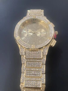 CHARLES RAYMOND GOLD & WHITE STONES STAINLESS STEEL WATCH - Picture 1 of 1