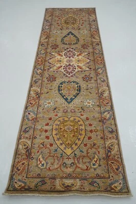 3 x 10 ft Gray Suzani Afghan Hand knotted Floral Runner Rug - Image 1 of 4