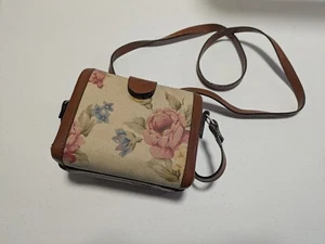 Vintage handbag coated canvas floral purse bag small beige handle UK movie prop - Picture 1 of 13