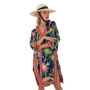 GRETCHEN SCOTT Blue Pink Floral Kimono Jacket Resort Wear Swim Cover Up XL / XXL - Picture 1 of 10