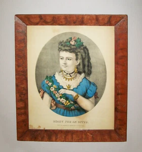Antique Vtg 19th C 1830s Grain Paint Decorated Picture Frame Currior Ives Print - Picture 1 of 12
