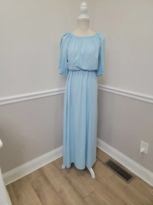 Maxi Vestido De Colección Años 70 Azul Hippie Boho Pradera Jardín Poliéster Foto 1 de 4