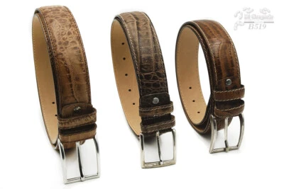 Ceinture Homme Femme Cuir Réglable Imprimé Crocodile Artisanal Italien CM 4 - Photo 1/4
