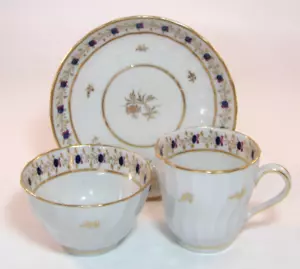 Antike neue Hall Schaft geriffelt Trio Teeschale Tasse & Untertasse um 1800 sehr guter Zustand - Bild 1 von 16