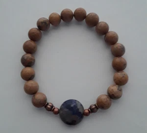 NEW,  BUY ANY 2 GET 3RD FREE, COIN SHAPE SODALITE & 8MM GRAIN STONE BRACELET - Picture 1 of 3