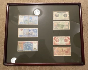 7 Uzbekistan Banknotes 2/1 Sum 2/3 Sum  2/5 Sum 1/10 Sum Framed All Circa 1994 - Picture 1 of 6