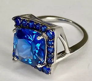Sterling Silver Lab Created Blue Spinel Ring Signed DK 925 - Picture 1 of 18