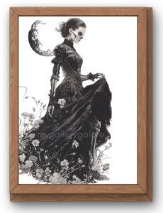 PÓSTER ESQUELETO DE BRUJA A4 arte de pared imprimible foto digital fondo AI arte F - Imagen 1 de 1