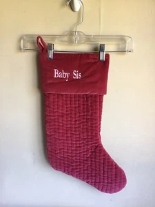 Pottery Barn Red Velvet White Embroidery Baby Sis Mono Christmas Cuff Stocking - Bild 1 von 4