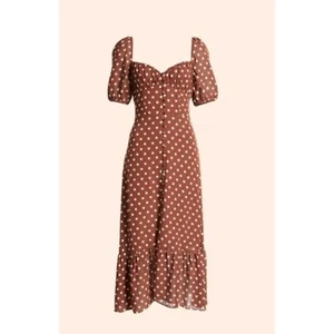 Reformation Charlee Kleid braun gepunktet Midi Herzausschnitt - Bild 1 von 3