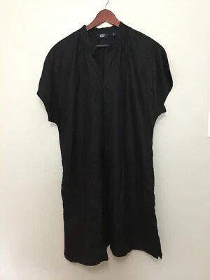 Vestido recto Lands End negro lino manga gorra bolsillos cuello en V XL 18 Foto 1 de 4