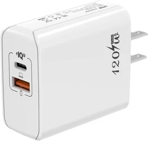 Universal 120W GaN Dual Port Fast Charger+20W USB Type-C Cable (C-to-L) [White] - Picture 1 of 7