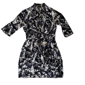Catherine Malandrino Dress Women's Size Small 8 Black White Blue Stretch 3/4 Arm - Picture 1 of 5